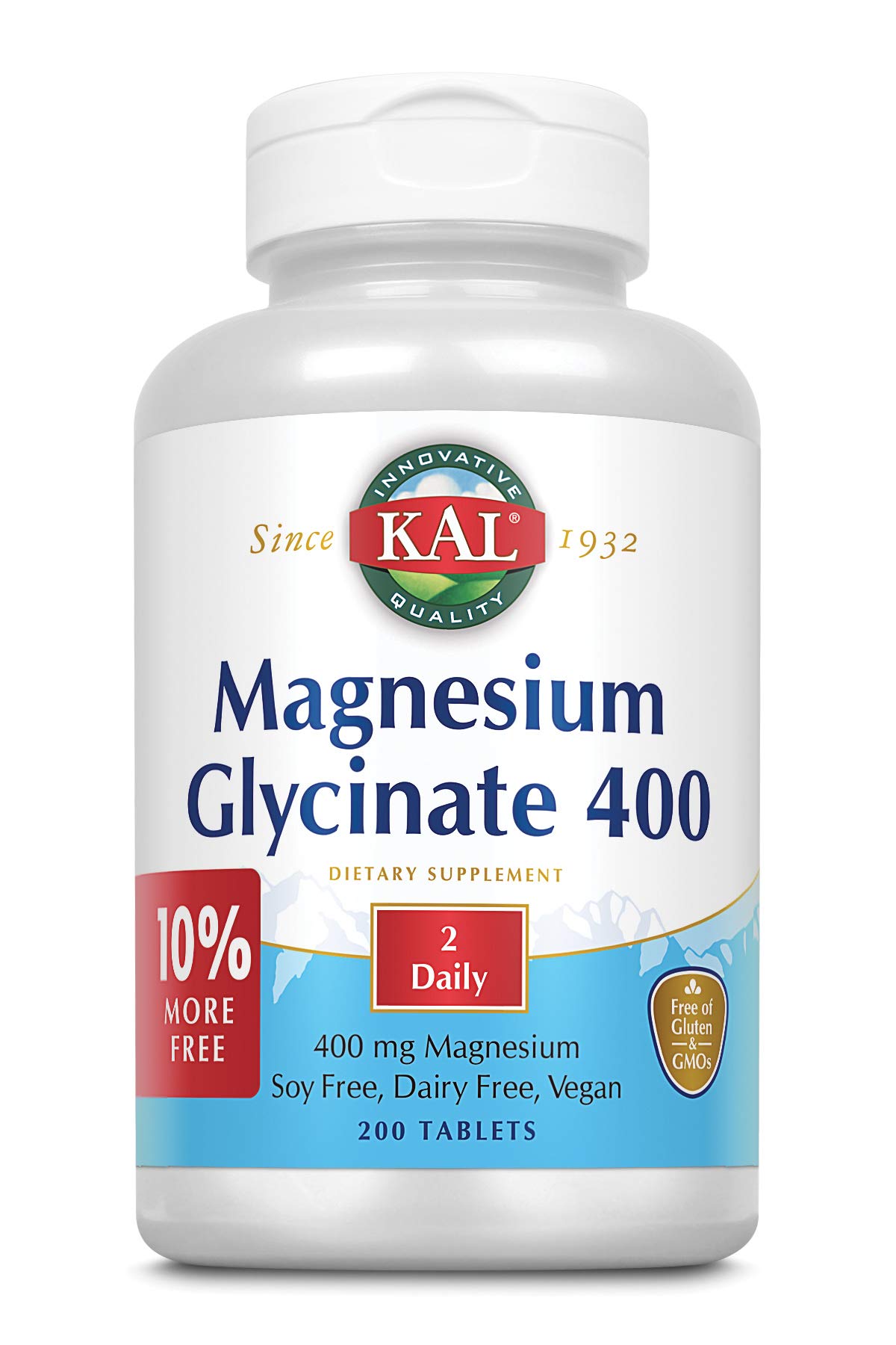 KAL Magnesium Glycinate 400 mg | Healthy Relaxation, Muscle Function Support & More (100 Serv, 200 CT)