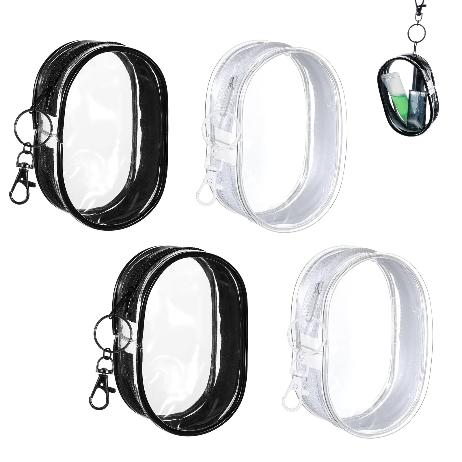 Photo 1 of MBAIYO Clear Keychain Pouch,Clear Makeup Bag Mini for Women Portable Coin Purse Pouch Key Pocket Lipstick Bag Card Holder Data Cable Organizer Zipper Pocket for Women Black White