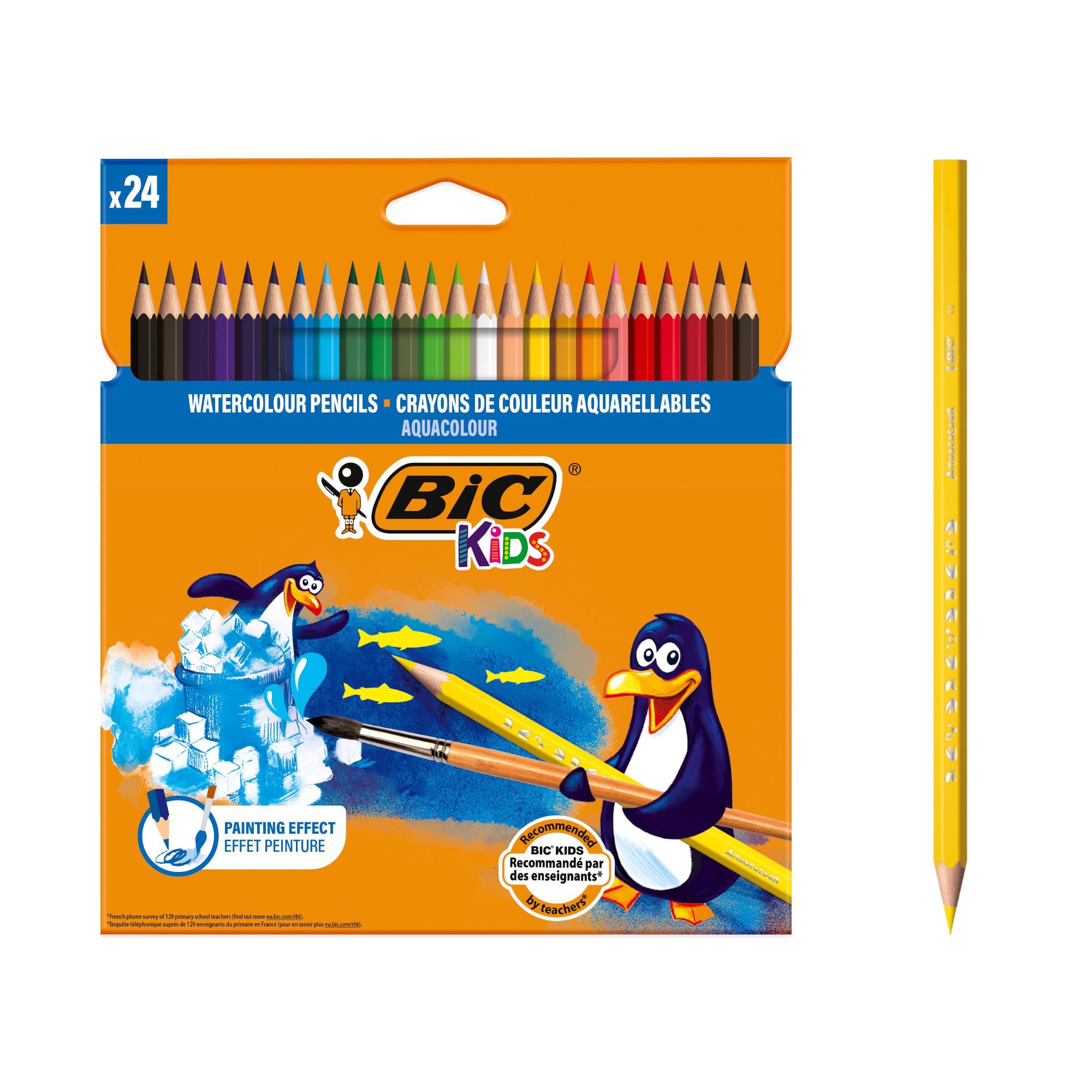 BIC Kids Aquacolour Coloured Pencils, Easy to Sharpen Colouring Pencils, Painting Effects, Back to School Supplies, BIC Pencils for School, 24 Pack