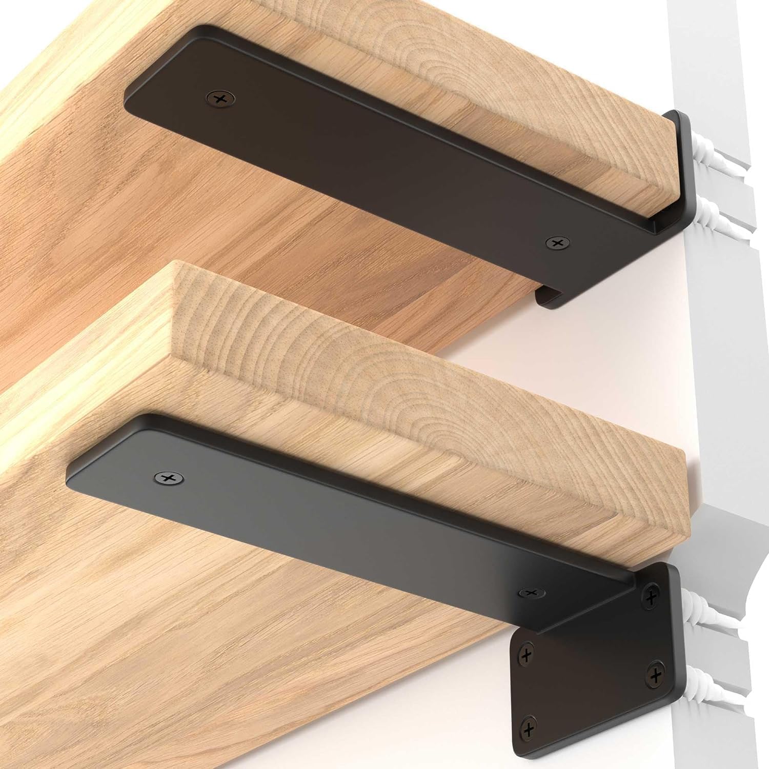 LEOPO 8 inch 8 Pack Floating Shelf Brackets, 1/5” Thick Heavy Duty Rustic Industrial Shelf Bracket, Floating Hidden Metal Bracket Image