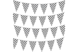ANAPOLIZ Checkered Flags Black and White 100’ FT Pennant Racing Banner | NASCAR Theme Party Decoration Plastic Flag | Race Car Parties Décor | Decorative Birthday BBQ Bar Hanging Accessories | 1 Banner