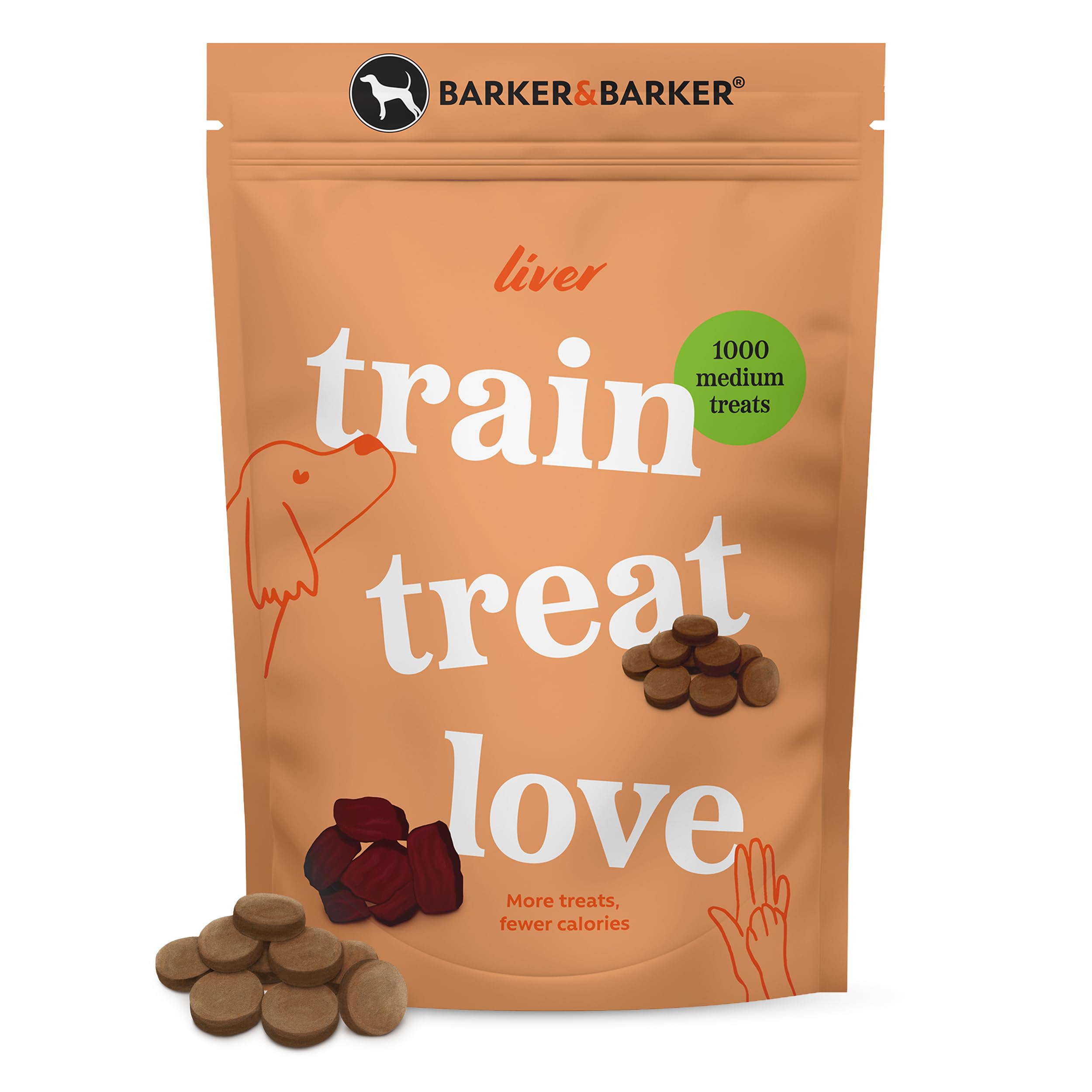 Barker and Barker Grain Free Liver Dog Training Treats - 1000 Medium Tasty & Healthy Treat Pack - Low Calorie, High in Protein & B Vitamins - No Artificials - 100% Human-Grade for Small & Medium Dogs