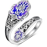 jiulegufa Sterling Silver Flower Thumb Ring - 925 Sterling Silver - Adjustable Size for Women