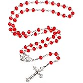 Rnivida Catholic Crystal Beads Rosary with Miraculous Medal, Cross Crucifix Rosaries Communion Rosary for Women