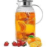 Bandesun Vintage Glass Pitcher with Lid, Heat Resistant Borosilicate Water Jug, 68 oz/ 2 Liter Water Pitcher with Handle and Spout for Fridge, Carafe for Hot/Cold Coffee, Tea,Beverage 1Pack