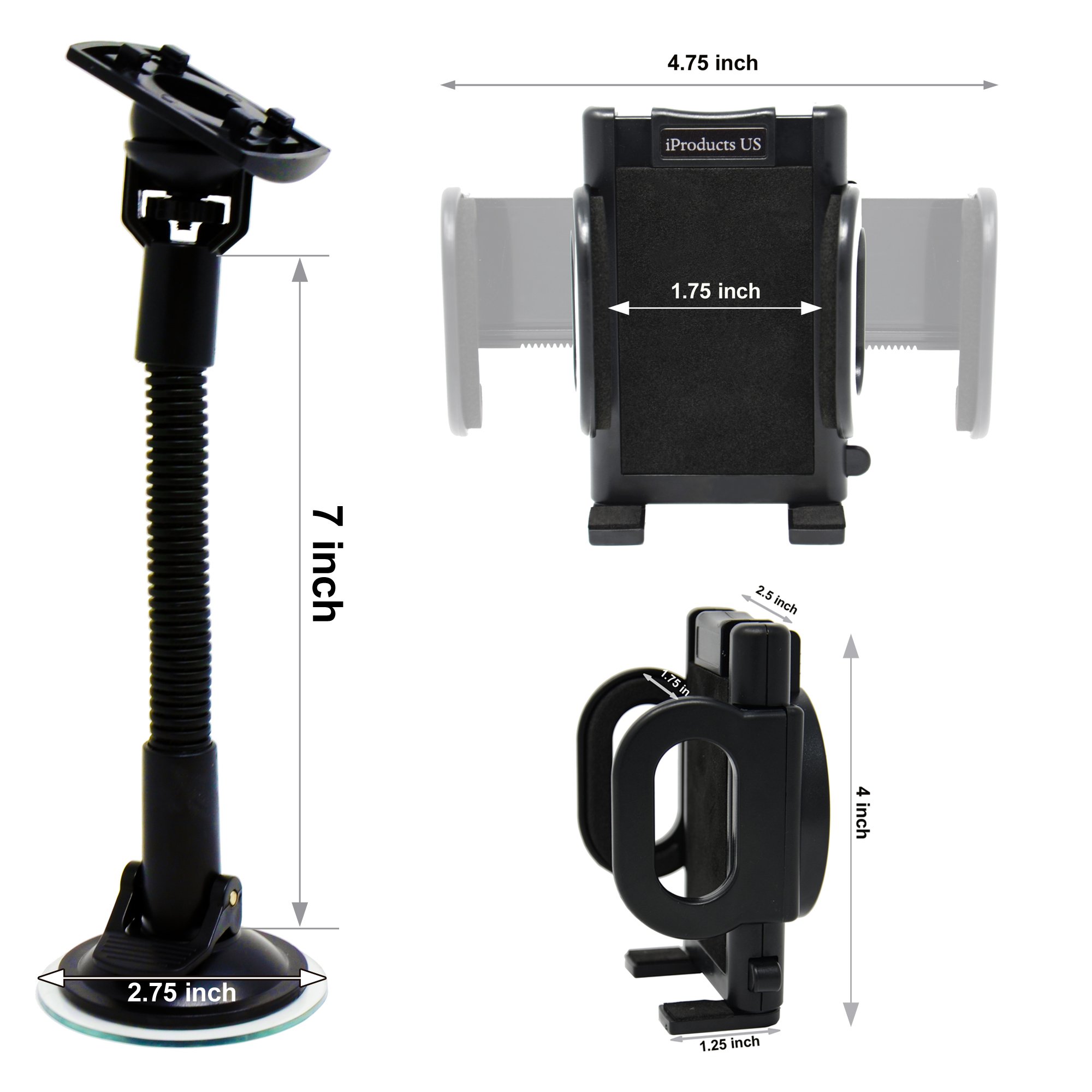 Phone Holder for Car iProductsUS Car Phone Mount Universal Windshield Cell Phone Holder for iPhone 7/6S/6 Plus/5S/5 Samsung Galaxy S7/S6 Edge Nexus LG HTC GPS Devices 3.5-6 inch (Black)