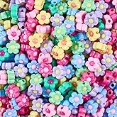PONABEADIY 12MM 400PCS Acrylic Flower Beads with Hole Opaque Colorful Resin Flower Shaped Two Tone Plastic Charms Loose Spacer Bead for Jewelry Making Bracelets Necklaces Earrings DIY Crafts Supply
