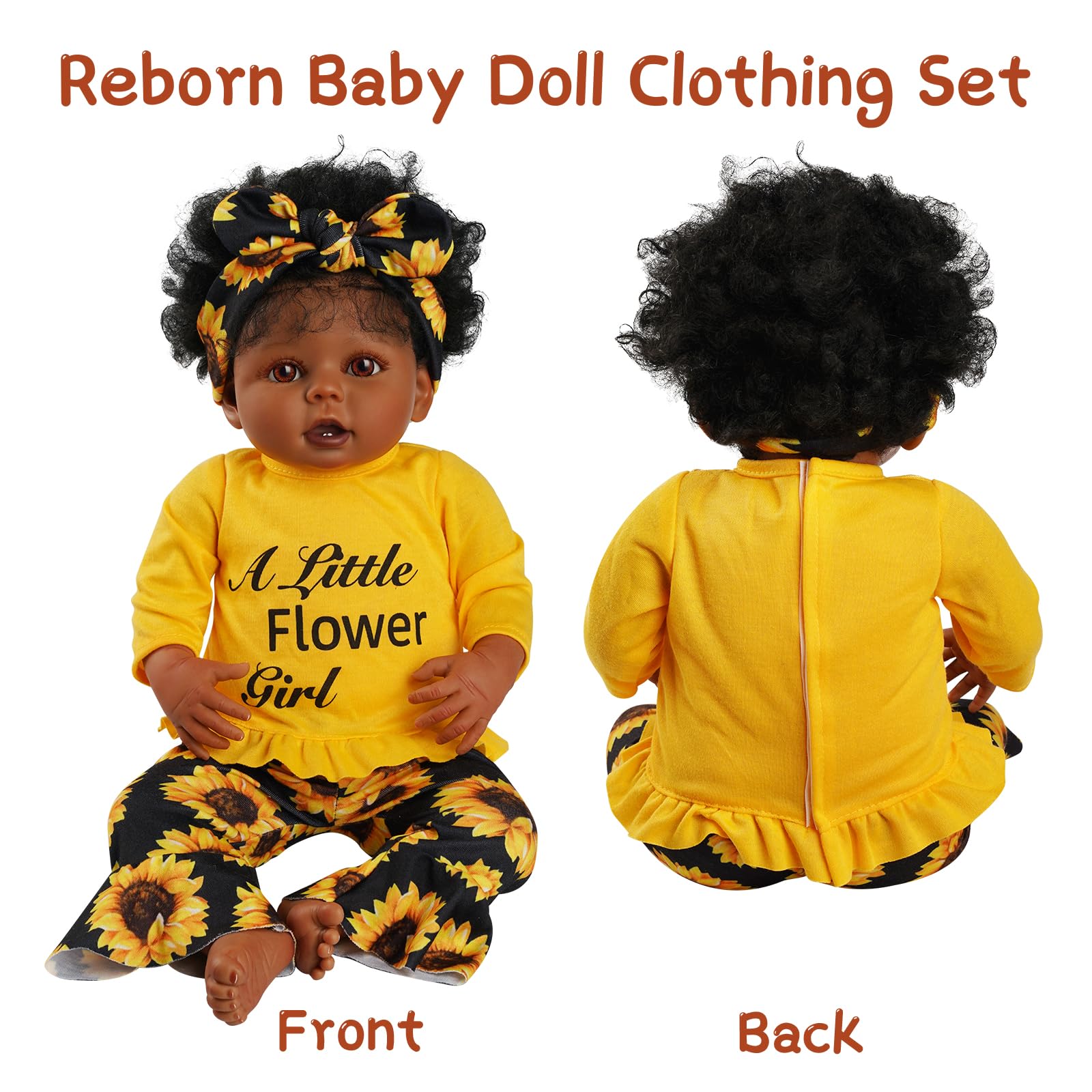 BABESIDE 3 Pcs Reborn Baby Doll Clothes Set for 17-22 Inch Babydolls, Sunflower Baby Dolls Clothes with Headband for Realistic Baby Doll Accessories