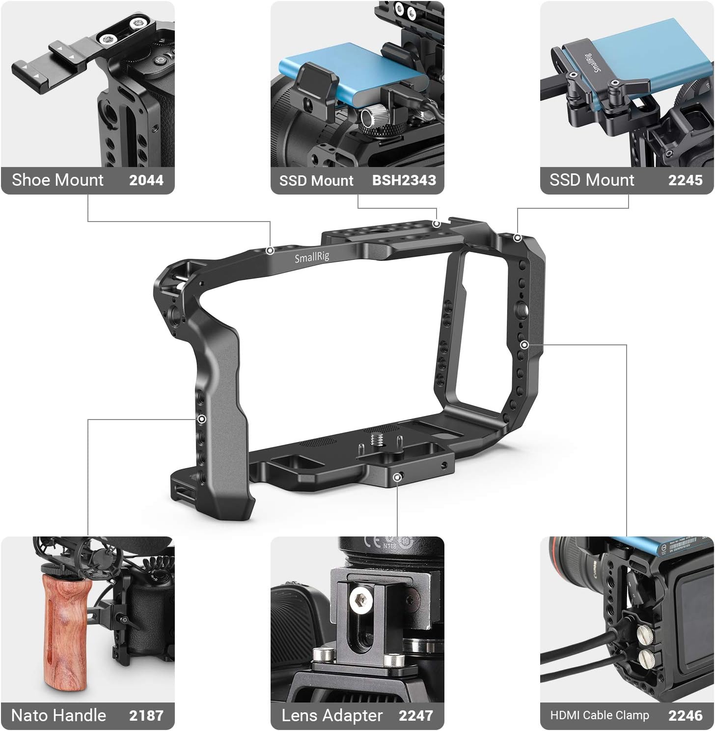 [New Version] SMALLRIG BMPCC 4K & 6K Cage for Blackmagic Design Pocket Cinema Camera 4K & 6K w/Cold Shoe, NATO Rail – 2203 : Camera & Photo