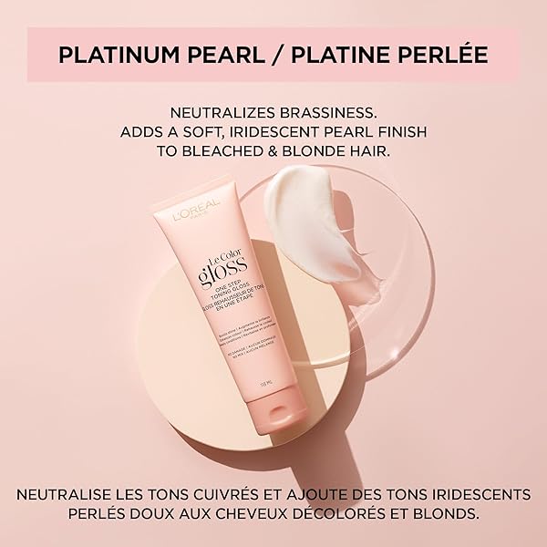 L’OREAL PARIS LE COLOR GLOSS ONE STEP IN-SHOWER TONING HAIR GLOSS FOR BLEACHED HAIR, NEUTRALIZES BRASS, CONDITIONS & BOOSTS SHINE, PLATINUM PEARL, 4 OUNCE