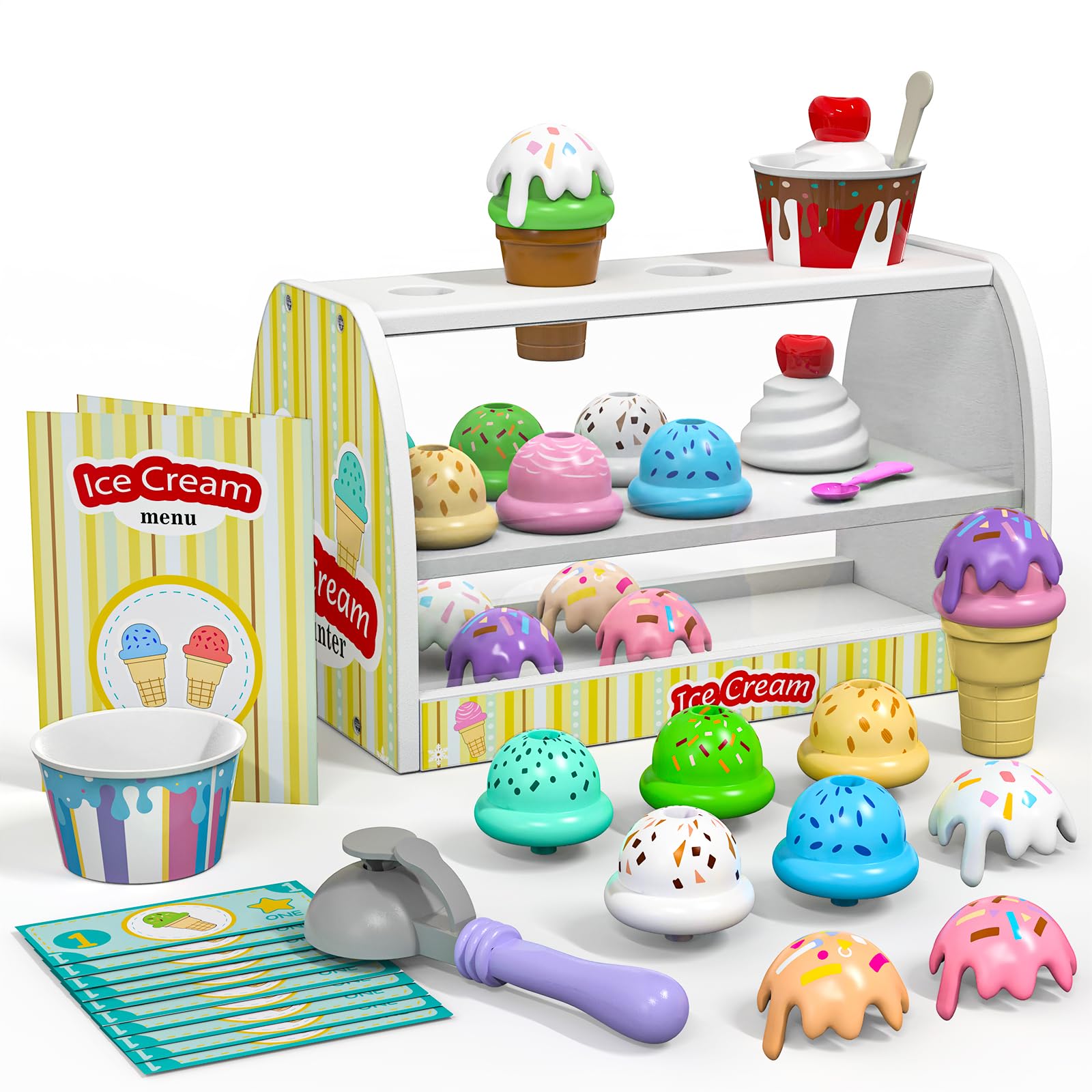 Photo 1 of Ice Cream Play Set for Kids - Gifts for 2 3 4 Year Old Girls, Ice Cream Toy Counter Shop Pretend Play Food with Apron, Scoop, Menu, Fake Money, Toys Gifts for Boys Toddlers Ages 2-4 3-5LPNPMFV6457205
