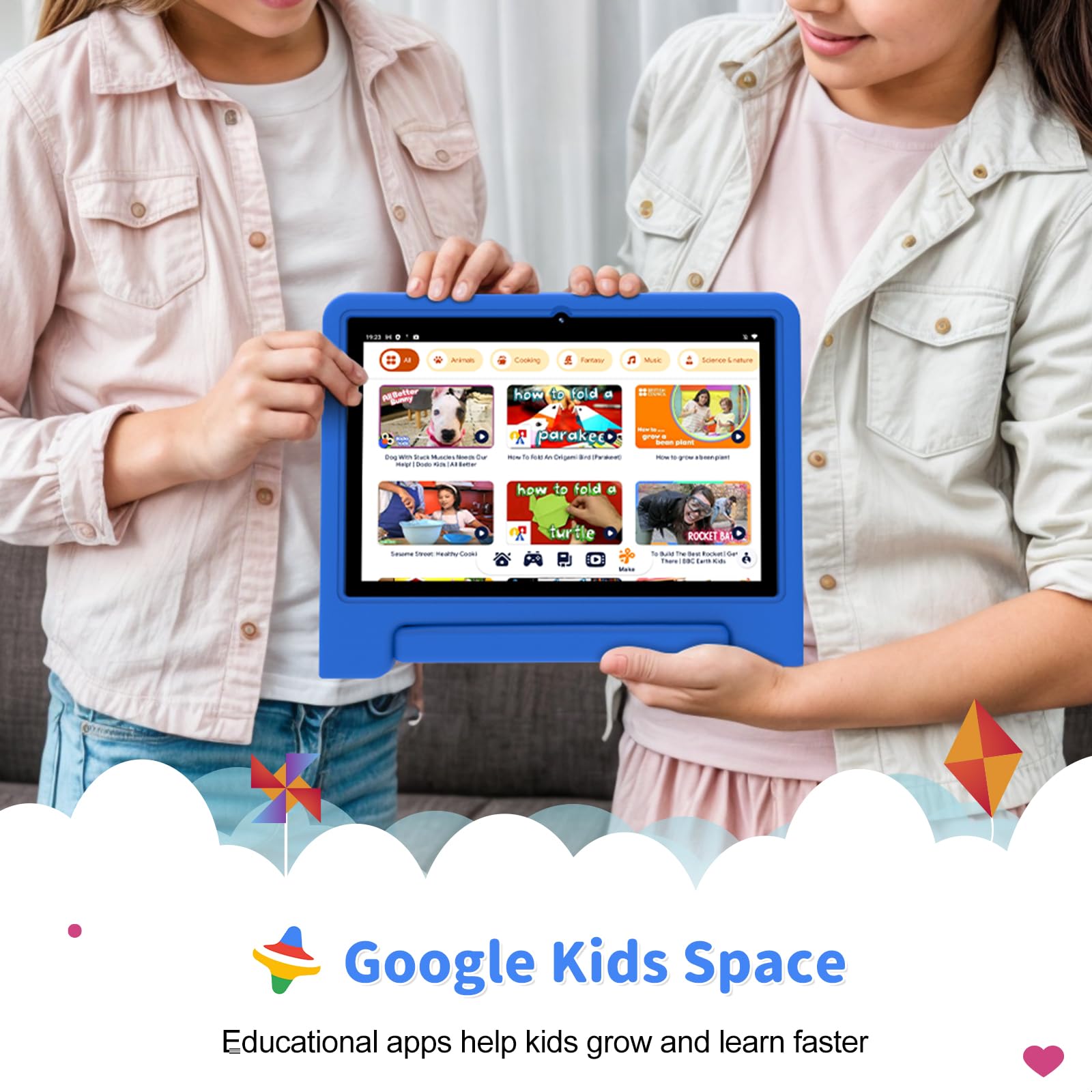 Kids Tablet, 10 inch Tablet for Kids with EVA Shockproof Case, 2+32GB(SD Expandable up to 512GB), Pre-Installed Google Kids Space, Parental Control, YouTube Kids, Gift for Child - Blue