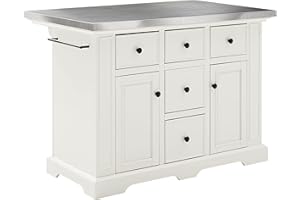Crosley Furniture Julia Stainless Steel Top Kitchen Island with Storage Drawers, Shelves, and Spice Rack, White