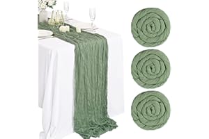 Lykoow 3 Packs Sage Green Cheesecloth Table Runner, 10Ft x 35" Rustic Gauze Boho Wedding Table Runner Decoration, Wedding Table Decor Table Cloth for Wedding Party Bridal Shower Table