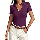 Meetrendi Womens Short Sleeve Business Casual Tops Summer V Neck Polo Work Shirts 2025 Fitted Basic Collared Shirt