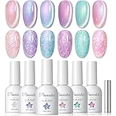 PEACECOLOR Cat Eye Gel Nail Polish Magnetic Shimmer Pearl Nail Polish with Magnet 6 Colors Fall Cateye Gel Polish Iridescent Chrome Mermaid Drawing Swirl Shell Thread Effect Gifts for Women