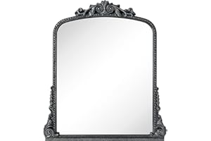 EGHOME Antiqued Black Ornate Arched Mantel Mirror Baroque Inspired Ornate Dresser Mirror, 30 x 34''
