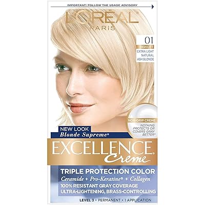 L'Oreal Paris Excellence Creme Permanent Hair Color, 01 Extra Light Ash Blonde, 100% Gray Coverage Hair Dye, Pack of 1