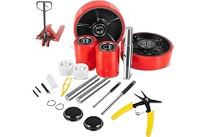Pallet Jack/Truck Full Wheel Replacement Kit, Pair Steering Wheels (7"x 2"), Pair Front Load Roller(3" x 3.75"), with Pre-Ins
