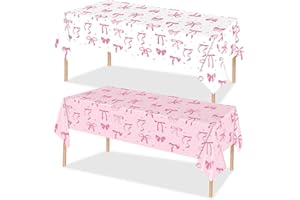 2Pcs Pink Bow Tablecloth Bow Party Supplies Disposable White Pink Table Cover for Birthday Party Decoration Bachelorette Deco
