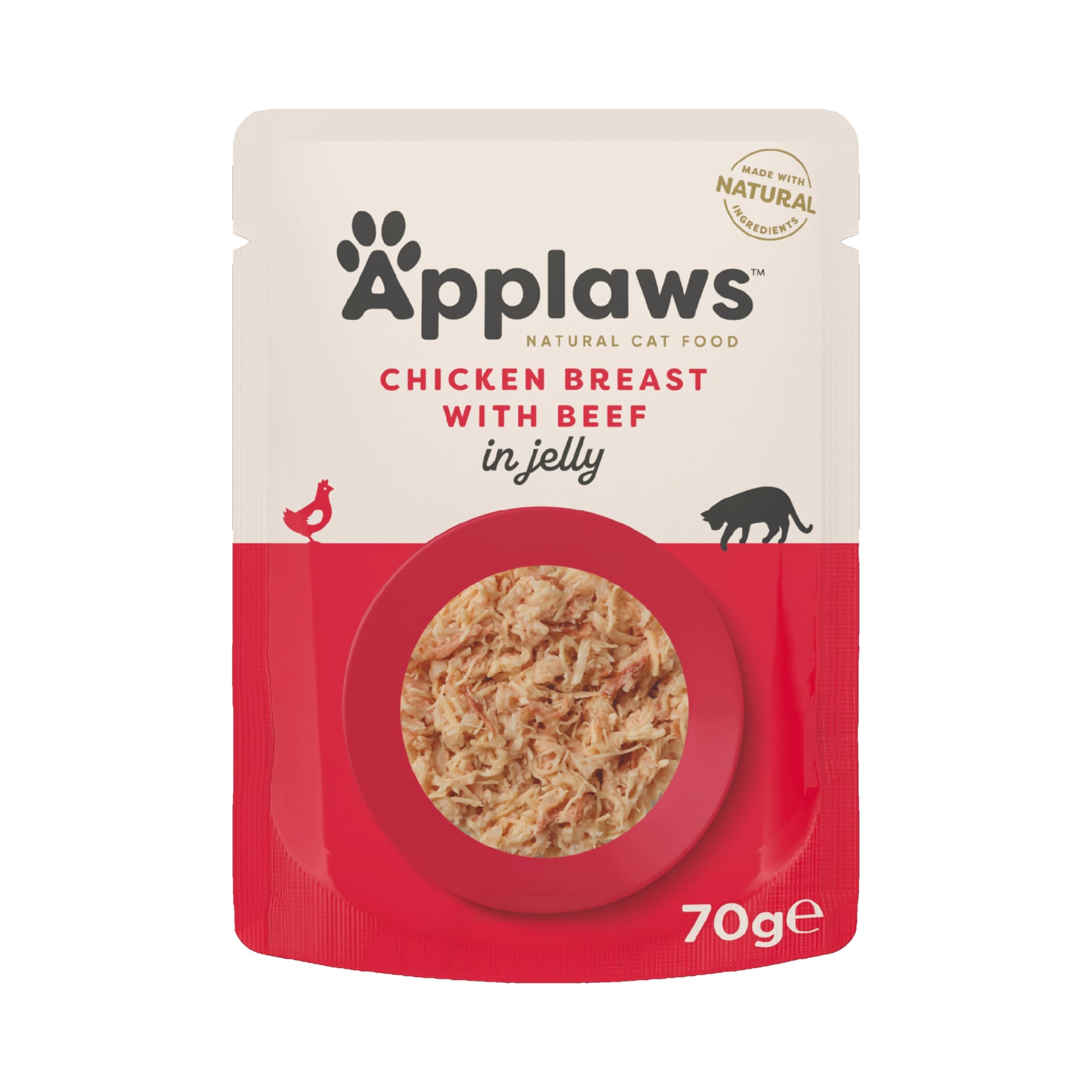 Applaws Natural Wet Adult Cat Food, Chicken with Beef in Jelly, 70g Pouch ( Pack of 16 Pouches)