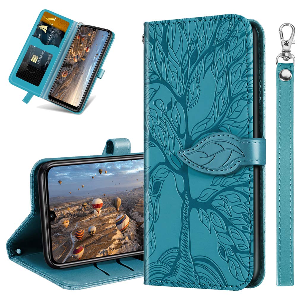 MRSTER Premium Leather Flip Wallet Case for Huawei Y7 2019 - RX2 Tree Blue