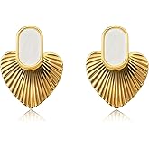 Gold Earrings for Women Black/Green/White 18k Gold Heart Dangle Earrings Dainty Statement Hypoallergenic Earrings for Women Trendy Gold Vintage Jewelry