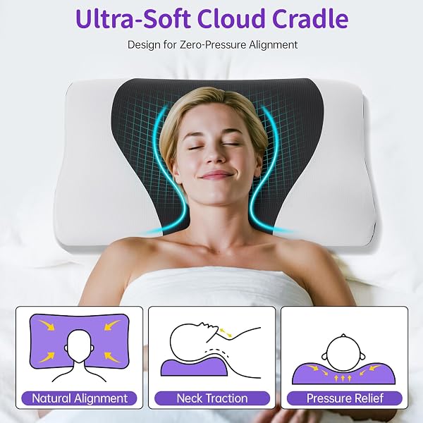 MOONOUU CLOUD ALIGN PILLOW, ERGONOMIC ZERO-PRESSURE SOFT MEMORY FOAM PILLOW FOR NECK PAIN RELIEF, NEUTRAL ALIGNMENT FOR SIDE & BACK SLEEPERS, GENTLY PROVIDES CERVICAL SUPPORT, WASHABLE PILLOWCASE