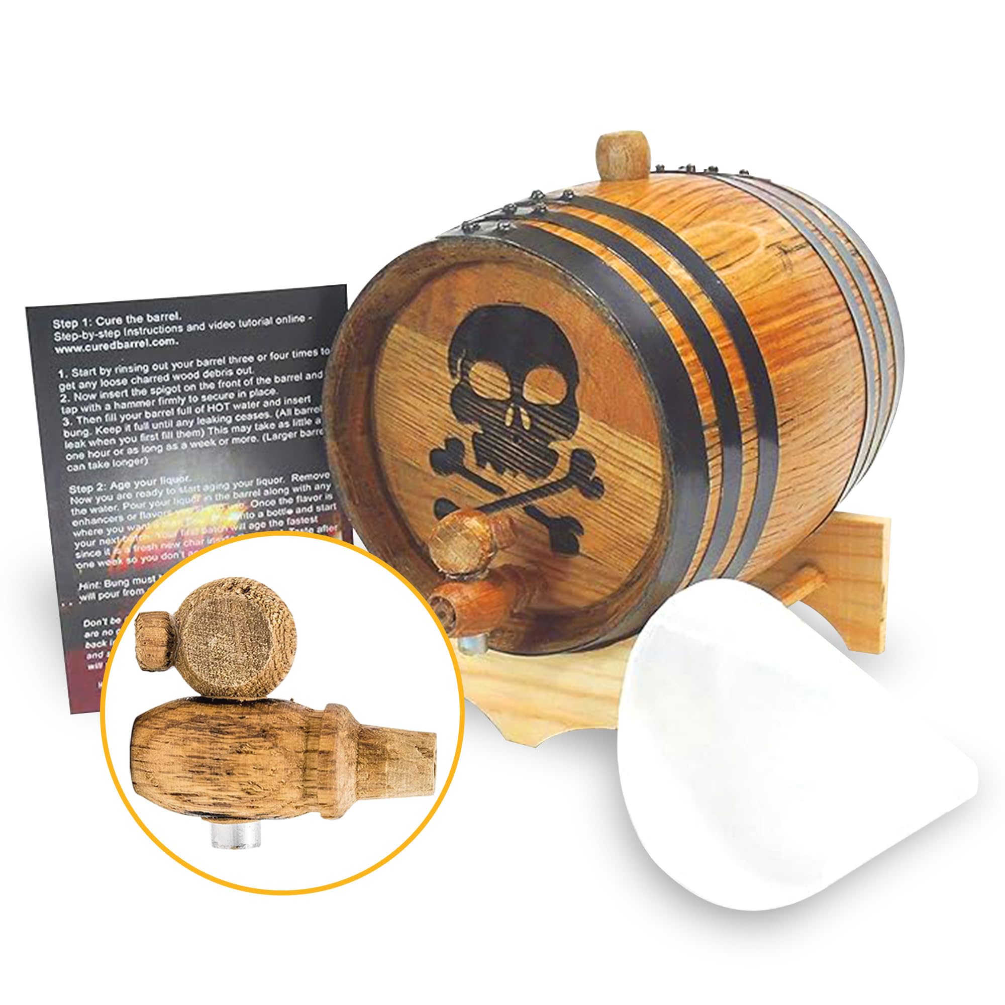 Red Head Barrels Engraved 2 Liter Charred American White Oak Aging Barrel (Skull Cross Bones)