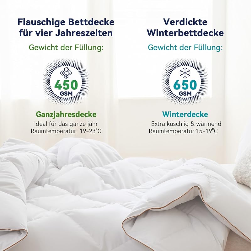 Komfort Bettdecke 220x240 | 100% Weiche Federn & Daunen | Oeko-Tex, RDS Zertifiziert für Tierwohl | Ganzjahres Federbett Daunendecke 240x220cm Bezug aus 100% Baumwolle — Foto 5 von 7