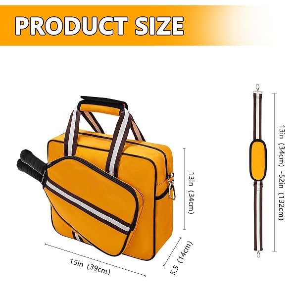 TROKUZEN PICKLEBALL TOTE BAG FOR WOMEN MEN WITH PADDLE COVER POCKET EXTERNAL BALL BAG ADJUSTABLE SHOULDER STRAP FENCE HOOK (YELLOW)