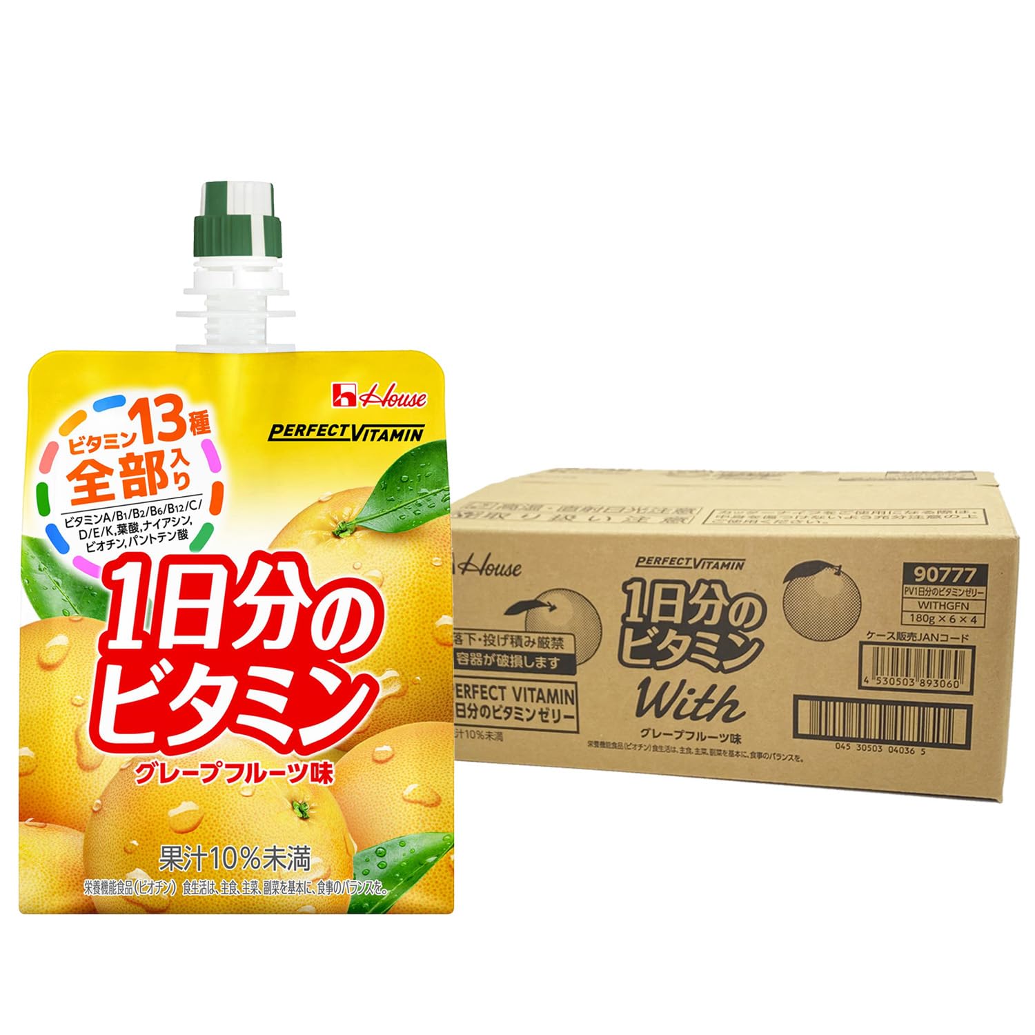 【Amazon.co.jp限定】ハウスウェルネスフーズ PERFECT VITAMIN 1日分のビタミンゼリー グレープフルーツ味 With 180g×24袋商品画像