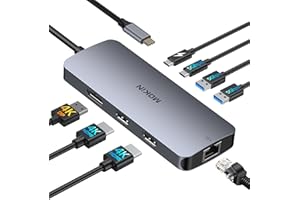 USB C Docking Station 3 Monitors, MOKiN USB C Docking Station with 2 HDMI, 4K DisplayPort, 1Gbps Ethernet, 100W PD Charging, 3 USB A/C 3.0, USB C Hub Multiport Adapter for Dell XPS/HP/Lenovo/Surface