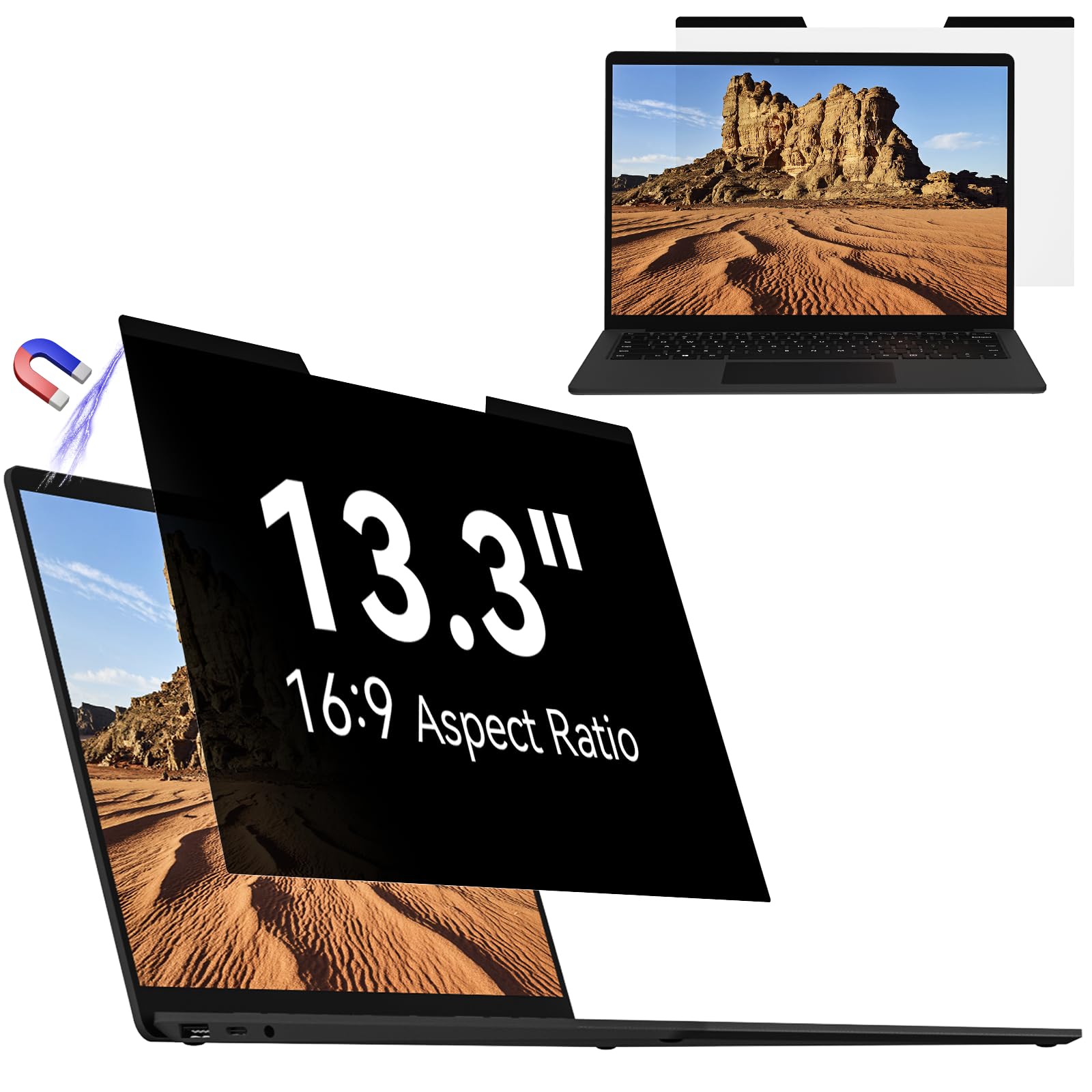 Photo 1 of Mamol Magnetic Laptop Privacy Screen 13.3 inch ,16:9 Aspect Removable Anti Glare Protector Blue Light Privacy Screen Filter,Filter Shield Compatible with HP/Dell/Acer/Asus/Samsung/Lenovo/Thinkpad Envy