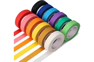 Lot de 12 rouleaux de ruban de masquage arc-en-ciel 8 mm x 13 m – Ruban washi décoratif en papier coloré pour projets artisti