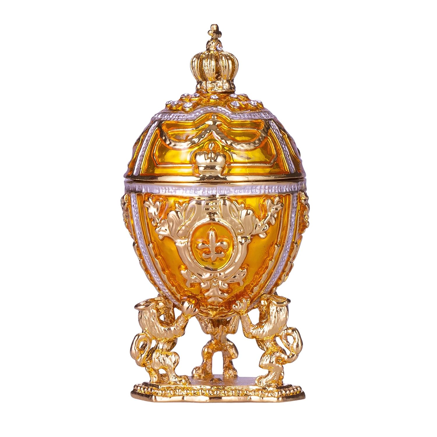 danila-souvenirs Glamorous Style Easter Egg Trinket Jewel Box with Lions and Imperial Crown 7,5 cm yellow