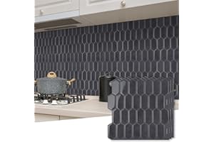 AllDecoo Long Hexagon Peel and Stick Tiles Backsplash,10-Sheet 3D Self Adhesive Wall Tile BackSplash 12 x 12 Inch for Kitchen,Bathroom(Black).