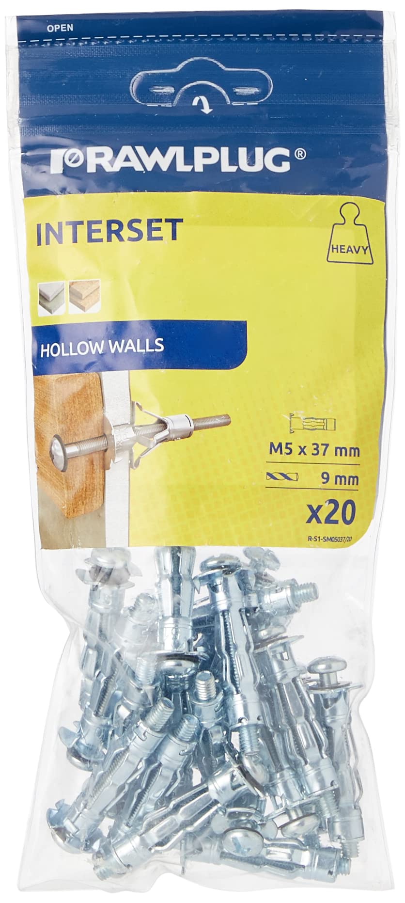 Rawlplug Metal Fixing with Metric Screw Pack of 20 | Screws for Plasterboard | Cavity Wall Fixing | Duty Plasterboard Fixings 5 x 37mm,Silver,R-S1-SM05037/20