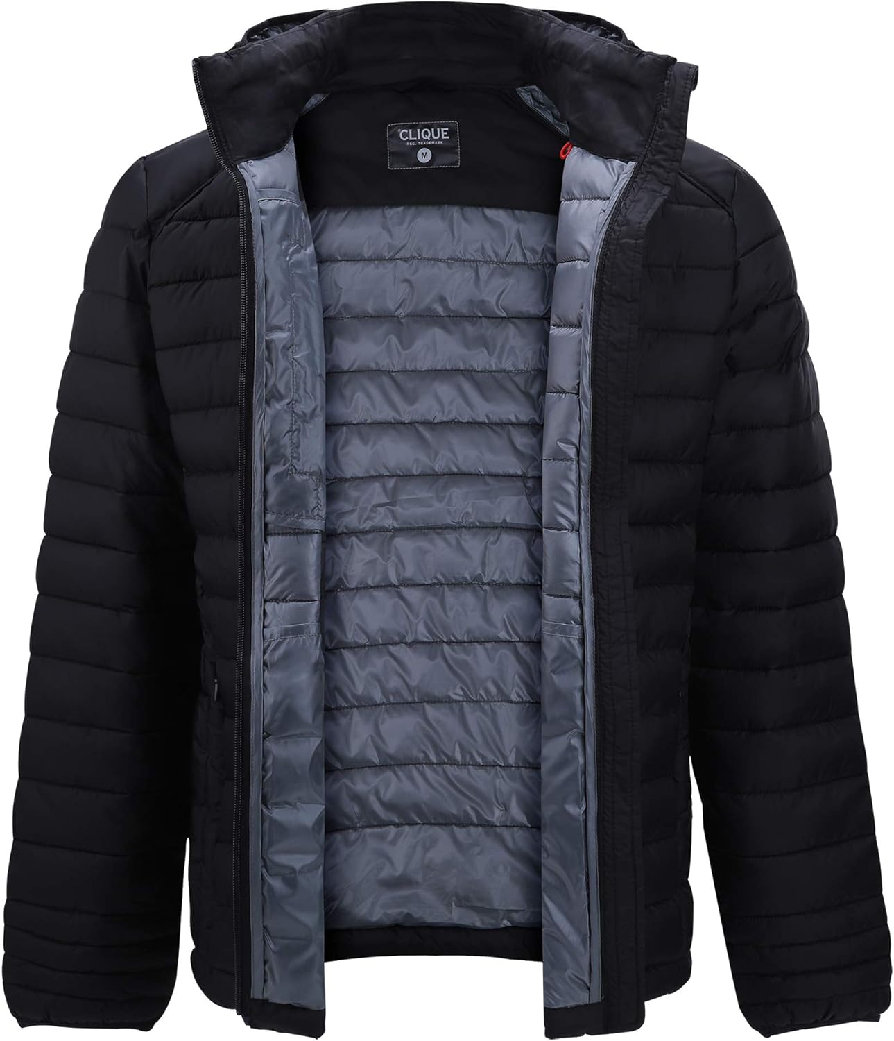 Mens Down Alternative Jacket Quilted Lightweight Packable Padding Coat with Detachable Hood: Clothing