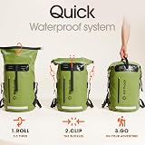 Earth Pak Waterproof Backpack 85L Roll-Top Green Front Pocket Cushioned Back view 5