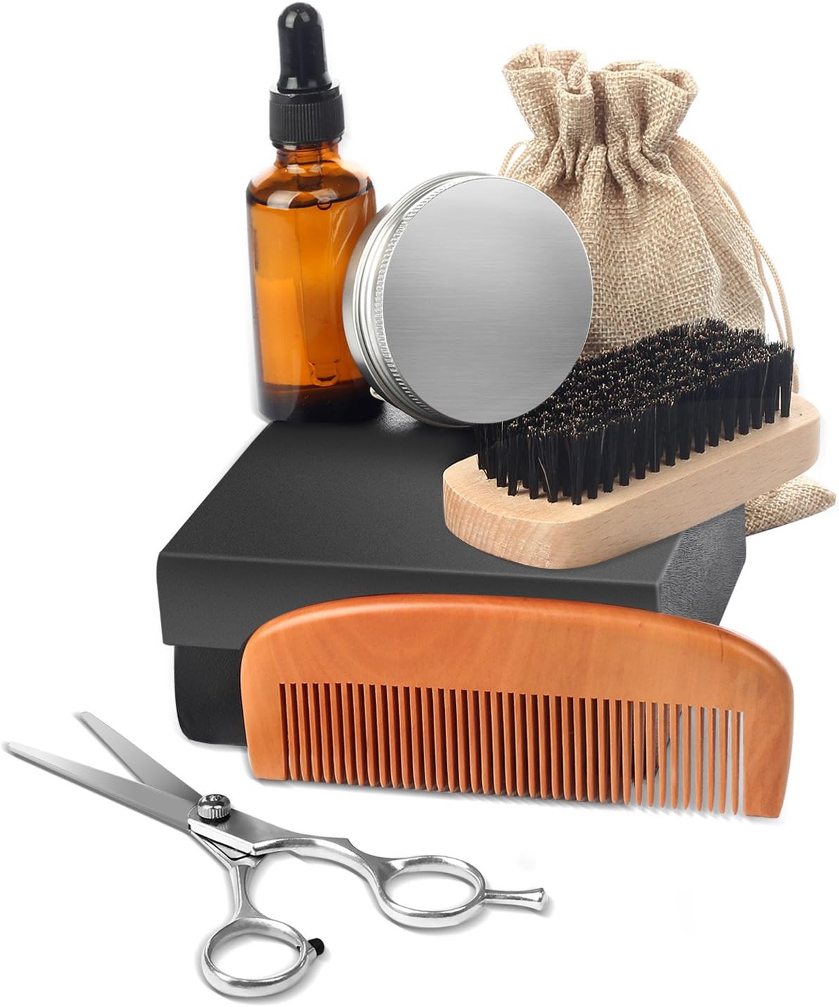 Beard Grooming & Trimming Kit for Men Care - Beard Brush, Beard Comb, Unscented Beard Oil Leave-in Conditioner, Mustache & Beard Balm Butter Wax, Barber Scissors for Styling, Shaping & Growth Gift set