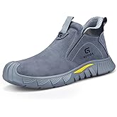 GLANOUDUN Welding Work Boots for Men - Grey Mid-Cut Slip on Steel Toe Shoes - Indestructible Steel Toe Boot for Welder Protective - ASTM Certified Safety Footwear for Construction & Industrial Use