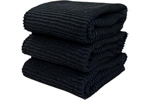 Serafina Home Oversized Solid Color Black Kitchen Dish Towels: 100% Cotton Cloth Soft Cleaning Drying Absorbent Ribbed Terry 
