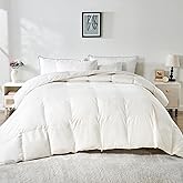 KUSNUG 100% Organic Cotton Feather & Down Fibers Comforter King Size, All-Season Hotel-Style Hypoallergenic Duvet Insert, Ivory White 106x90 Inch