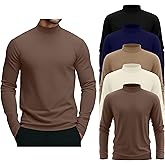 August Alley 5 Pack Men's Mock Turtleneck Shirts, Long Sleeve Tops Pullover Basic Casual Slim Fit Lightweight T-Shirts Pack