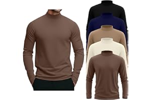August Alley 5 Pack Men's Mock Turtleneck Shirts, Long Sleeve Tops Pullover Basic Casual Slim Fit Lightweight T-Shirts Pack