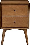 Alpine Furniture Flynn Mid Century Modern 2 Drawer Nightstand, 15" L x 18" W x 26" H, Acorn