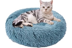 Aurako Cat Bed Dog Bed Round Cushion Pet Bed Mat Ultra Soft Plush Donut Sofa Comfortable Pillow Machine Washable Pet Cuddle Beds for Kitten Small Medium Large Dogs Cats 16" Cyan