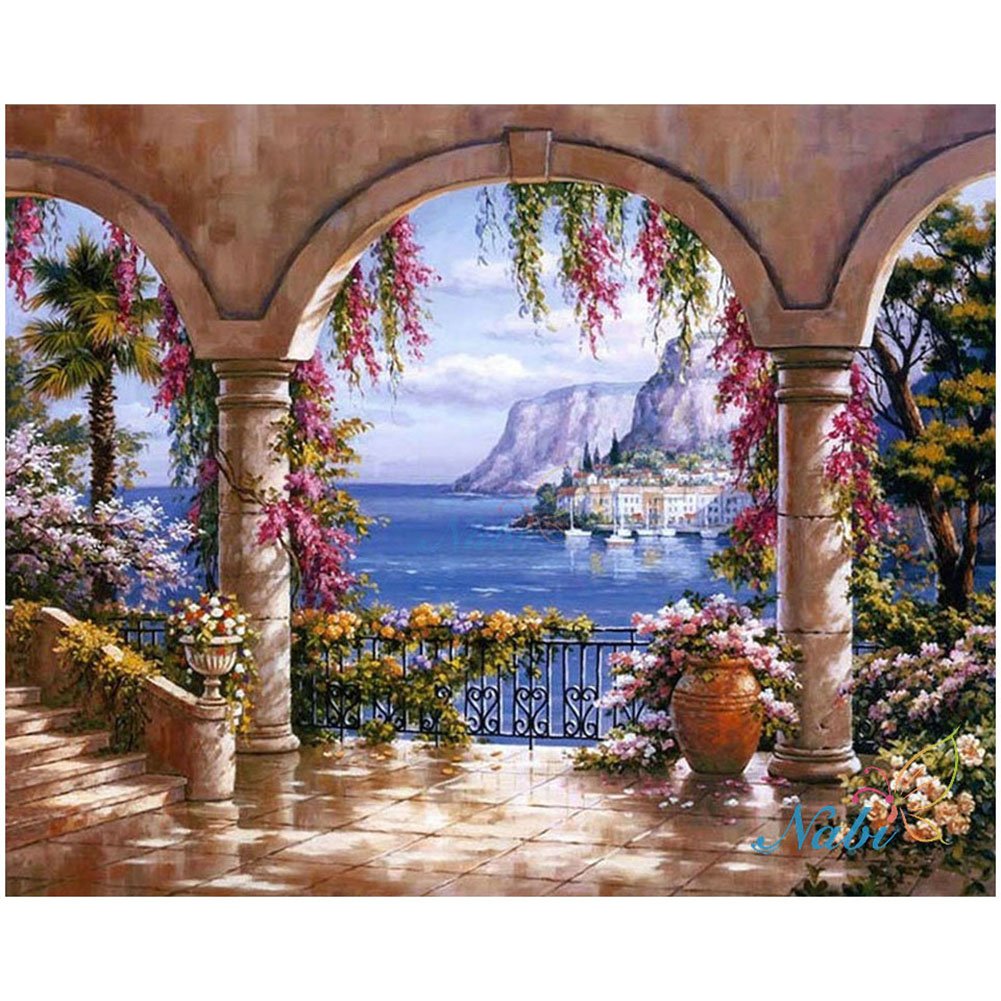 LoveMyHome 5D DIY Diamond Embroidery Painting Kit/Rhinestone Pasted Painting/Cross Stitch - with Full Square Diamond and Make Tool - Landscape - Sea and House