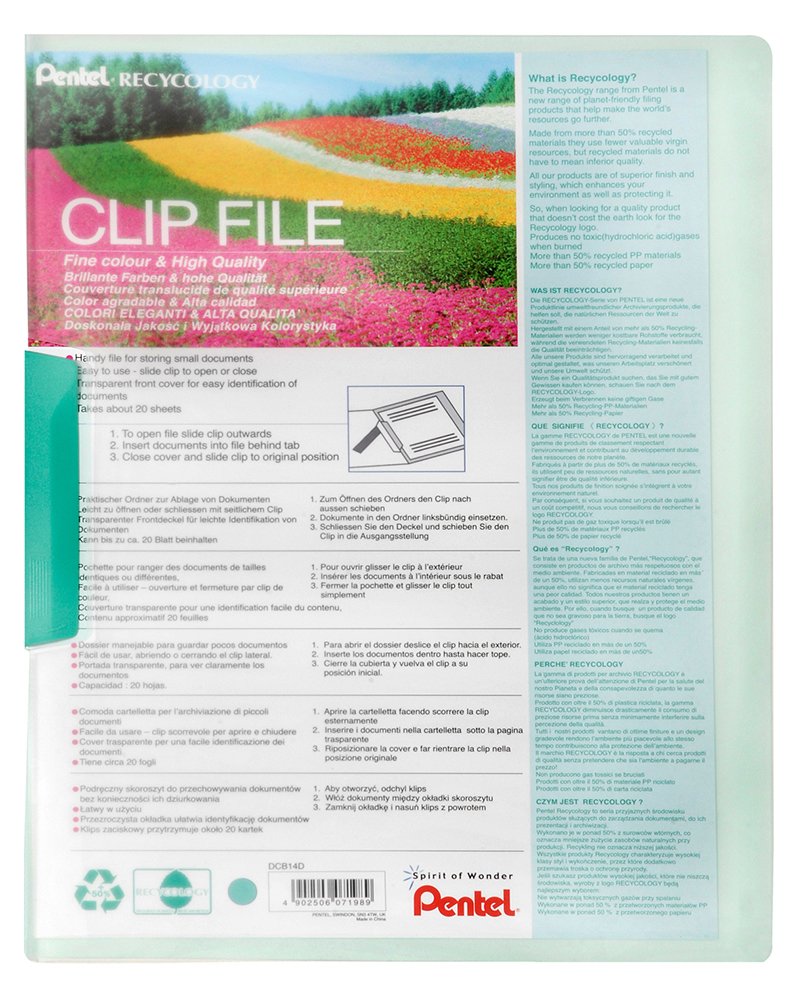 Pentel DCB14 Clip File Green Folder 10 Pieces